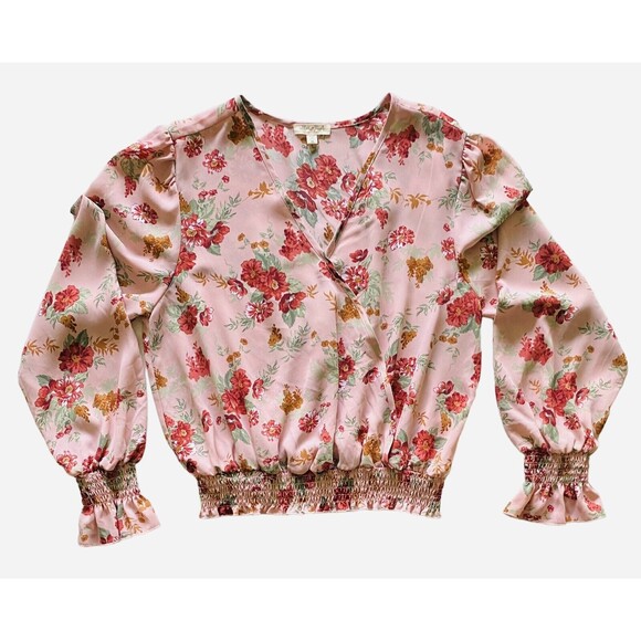 ULTRA FLIRT Women’s Juniors’ Blouse Floral Elastic-Hem Pink Semi Sheer Size XL - Picture 3 of 10